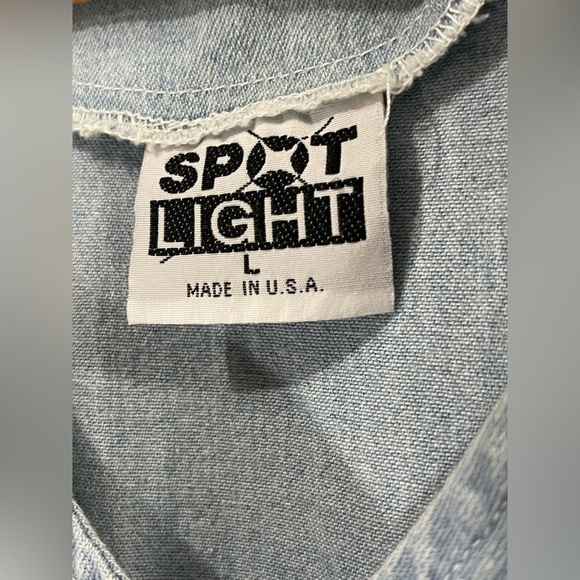 Vintage SPOTLIGHT Denim Romper size L with Pockets Bejewelled Sun and Moon - Picture 8 of 11